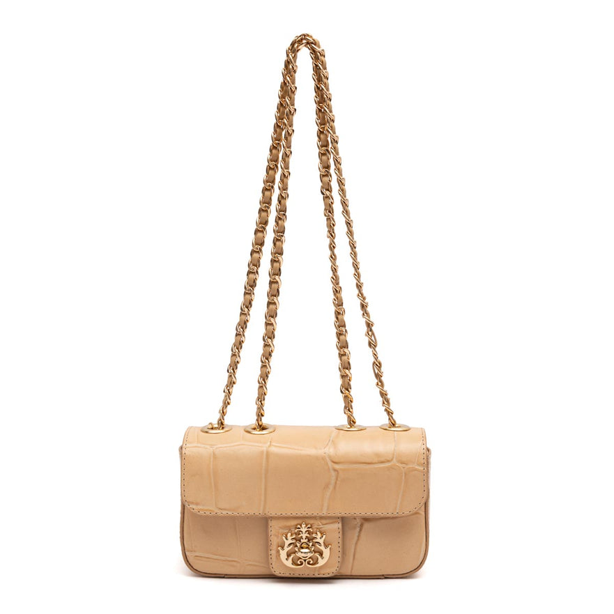 Bolsa Mini Anne Baguete em Couro Macadâmia