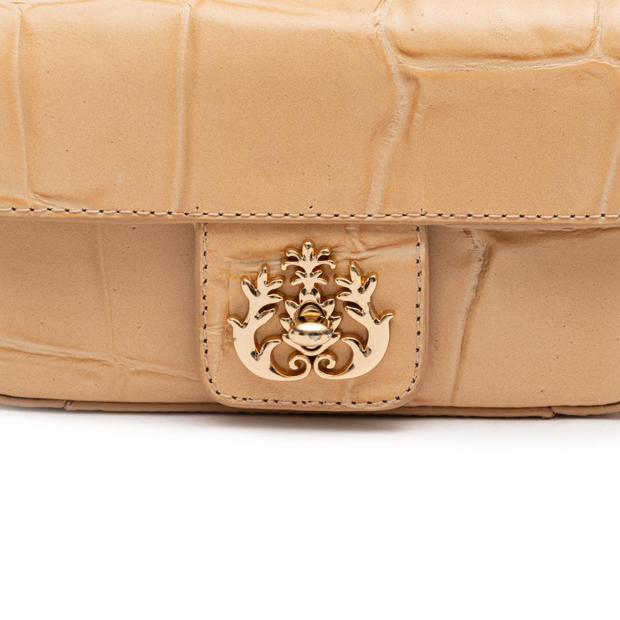 Bolsa Mini Anne Baguete em Couro Macadâmia