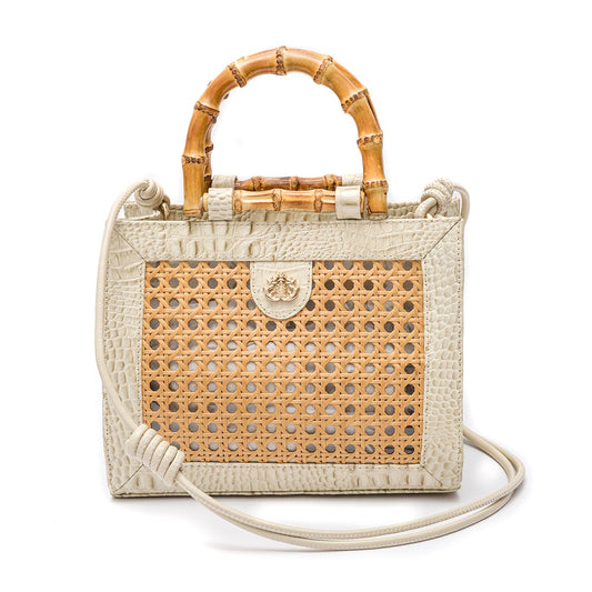 BOLSA DIANA MÉDIA PALHA SEXTAVADA E COURO MAXI CROCO CHANTILY
