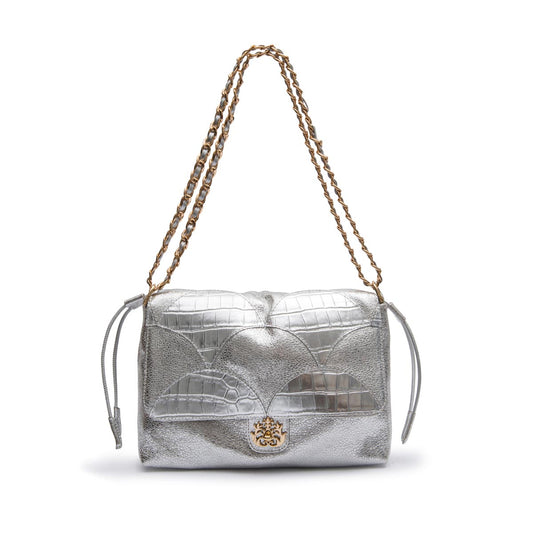 BOLSA PATCH  SCALE FLAP MAREA GRANDE COURO PRATA