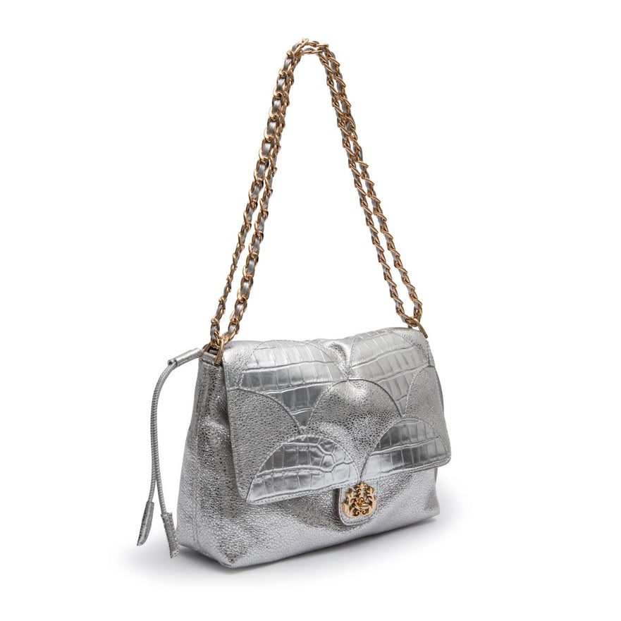 BOLSA PATCH  SCALE FLAP MAREA GRANDE COURO PRATA