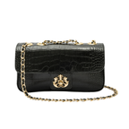 BOLSA ANNE EM COURO NEW CROCO PRETO OURO