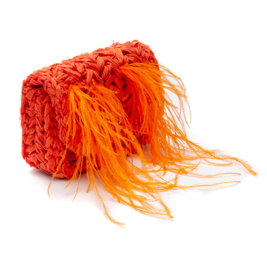 Mini Bolsa em Croche e Plumas Laranja
