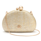 BOLSA CLUTCH ABAULADA COM CORRENTE NATURAL