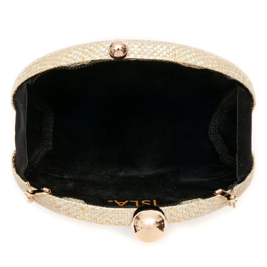 BOLSA CLUTCH ABAULADA COM CORRENTE NATURAL