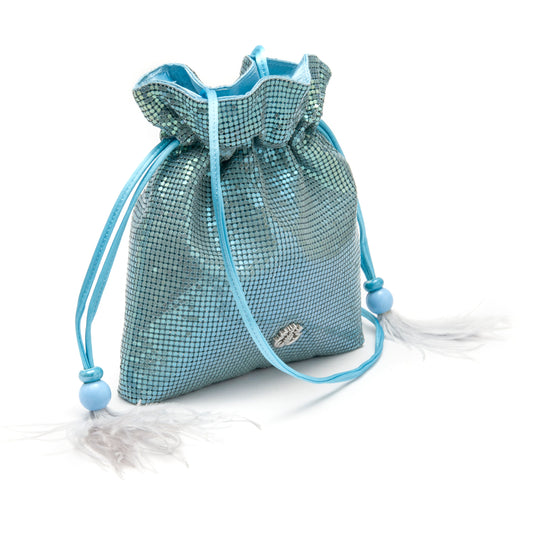 BOLSA BUCKET ISLA 20'S EM MALHA METÁLICA  SKY