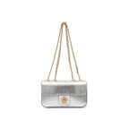 BOLSA ANNE EM COURO NEW CROCO LIZARD PRATA