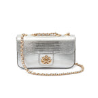 BOLSA ANNE EM COURO NEW CROCO LIZARD PRATA