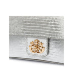 BOLSA ANNE EM COURO NEW CROCO LIZARD PRATA