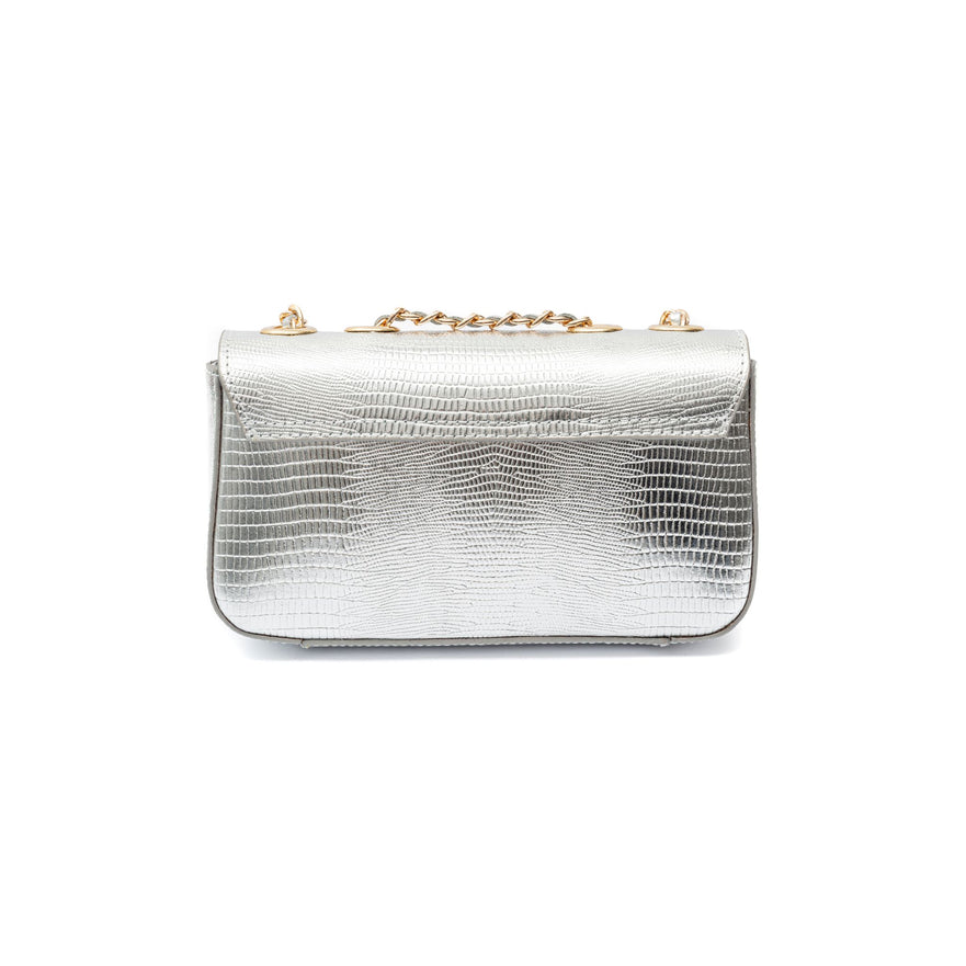 BOLSA ANNE EM COURO NEW CROCO LIZARD PRATA