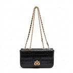 BOLSA BAGUETE ANNE PEQUENA COURO NEW CROCO PRETO OURO