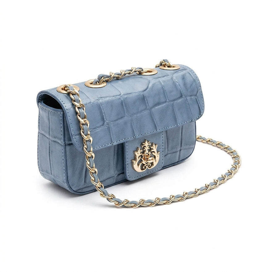 BOLSA BAGUETE ANNE MINI COURO CAIMAN SUMMER NIGHT