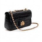 BOLSA BAGUETE ANNE PEQUENA COURO NEW CROCO PRETO OURO