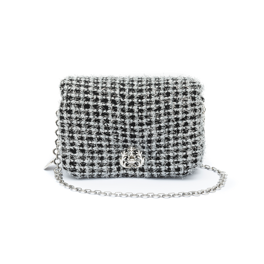 SILVER LUREX TWEED PUFFER BAG