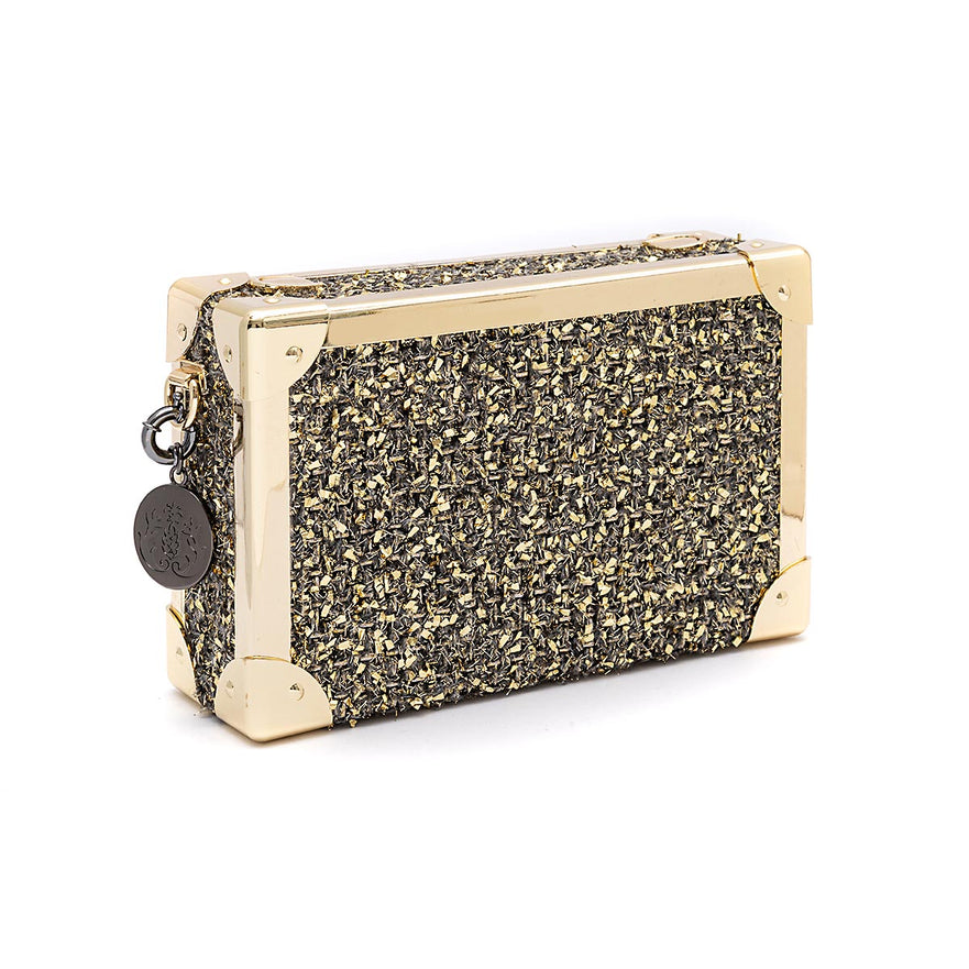 CLUTCH TRUNK METALIZADO TWEED GLAM OURO