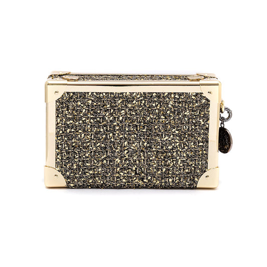 CLUTCH TRUNK METALIZADO TWEED GLAM OURO