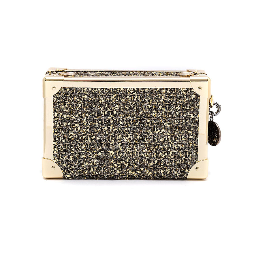 CLUTCH TRUNK METALIZADO TWEED GLAM OURO