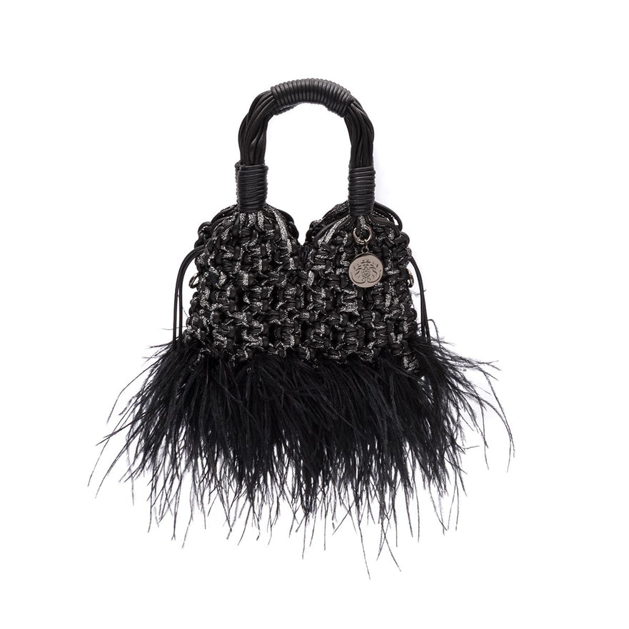 MINI TOTE GLAM PLUMAS PRETO