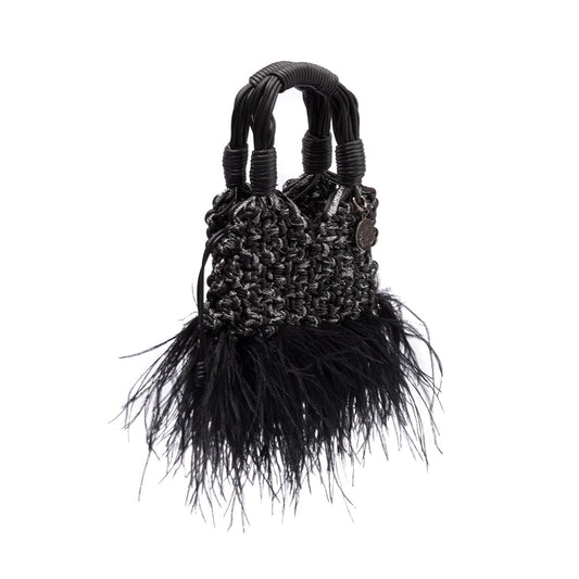 MINI TOTE GLAM PLUMAS PRETO