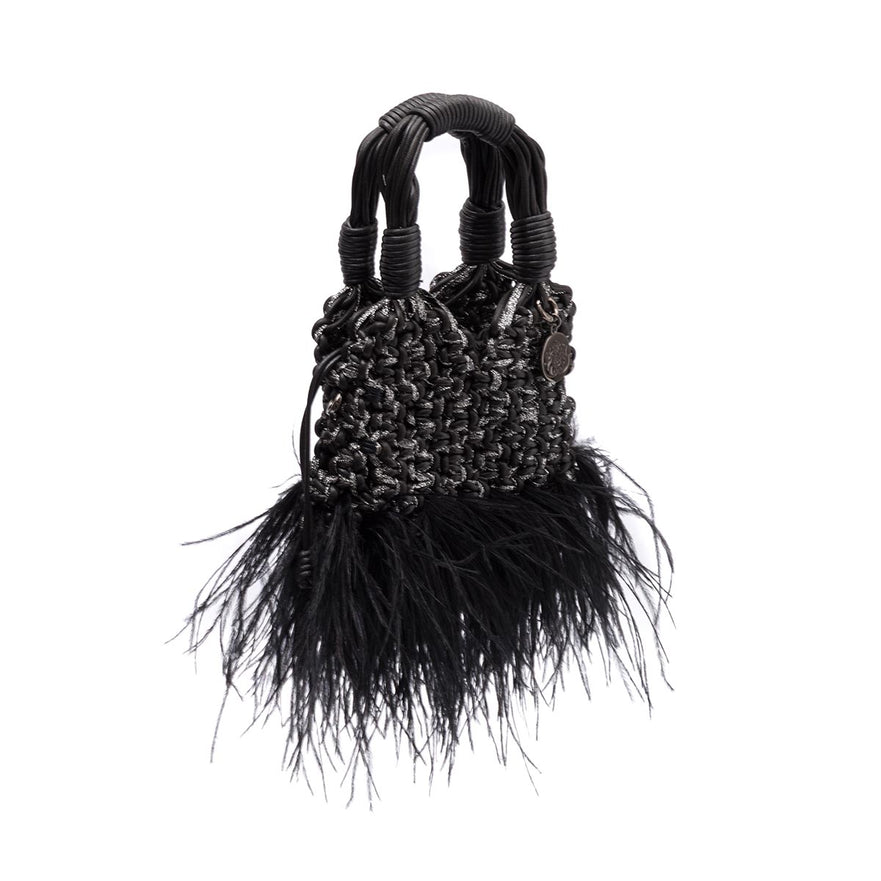 MINI TOTE GLAM PLUMAS PRETO