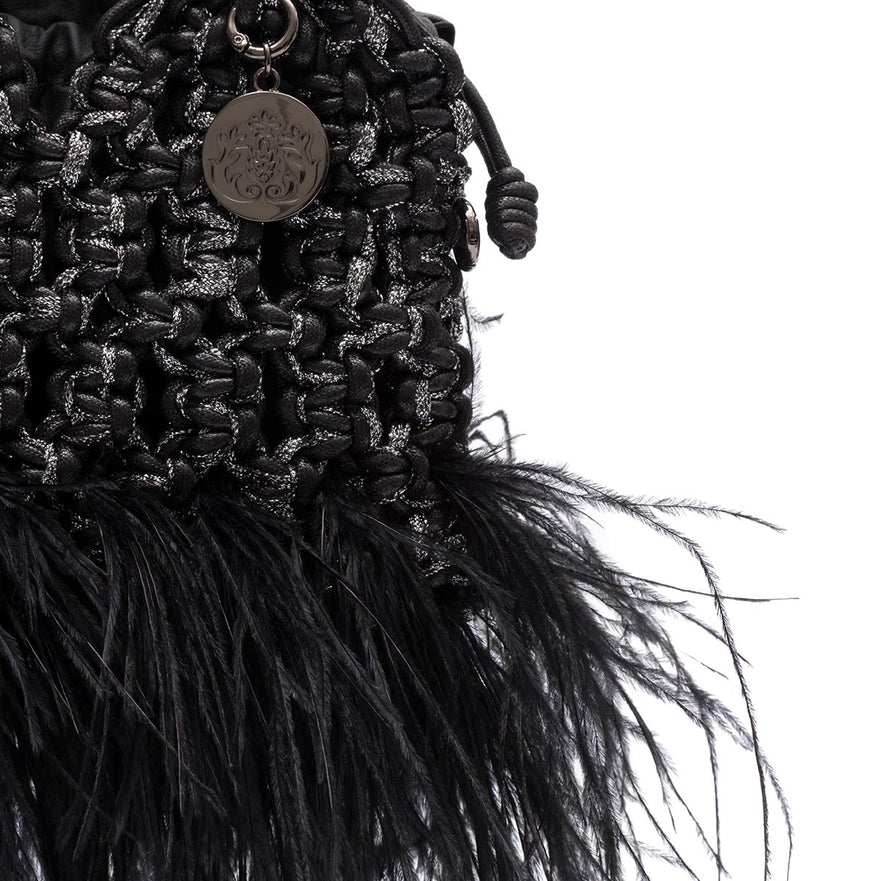 MINI TOTE GLAM PLUMAS PRETO