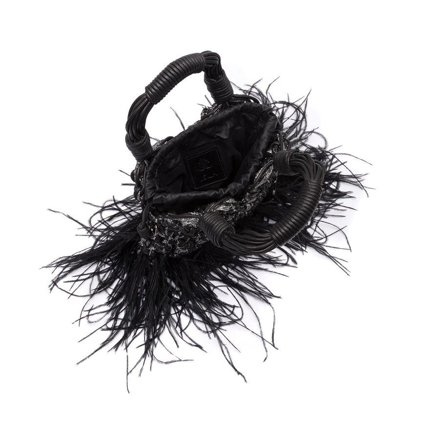 MINI TOTE GLAM PLUMAS PRETO