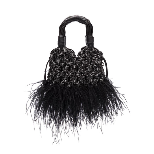 MINI TOTE GLAM PLUMAS PRETO