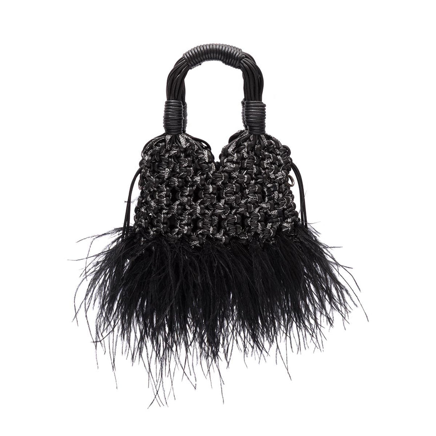 MINI TOTE GLAM PLUMAS PRETO