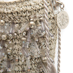 BOLSA BUCKET CROSSBODY RÁFIA AREIA PRATA
