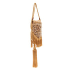BOLSA BUCKET CROSSBODY RÁFIA AREIA OURO