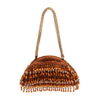 BOLSA POUCH CAPRI RÁFIA COM CONTAS CACAU