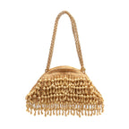 BOLSA POUCH CAPRI RÁFIA COM CONTAS AREIA