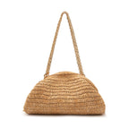 BOLSA POUCH CAPRI RÁFIA COM CONTAS AREIA