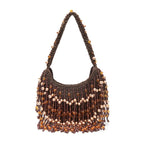 BOLSA HOBO HERA RÁFIA CONTAS EM RESINA CAFÉ