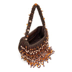 BOLSA HOBO HERA RÁFIA CONTAS EM RESINA CAFÉ