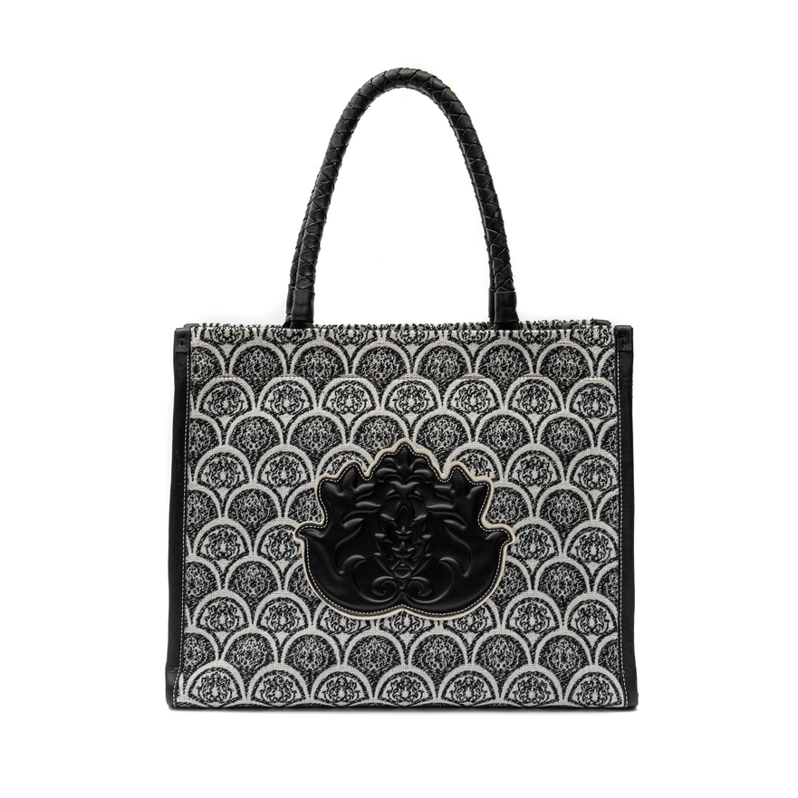 SIRENA JACQUARD BLACK MAXI TOTE BAG