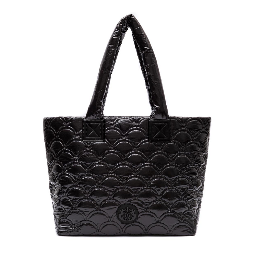 BLACK NYLON PUFFER MAXI TOTE BAG