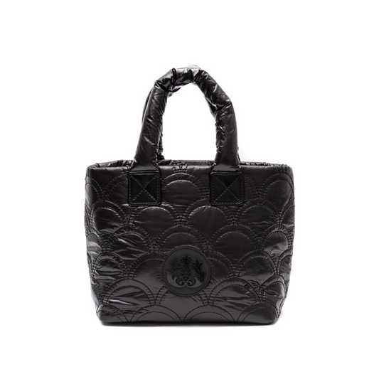 SMALL BLACK NYLON PUFFER TOTE BAG