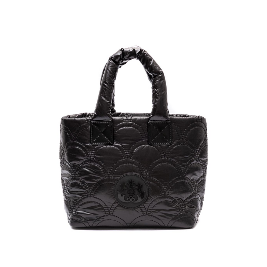 SMALL BLACK NYLON PUFFER TOTE BAG