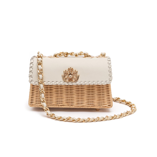 MINI SELENE RATTAN AND LEATHER VANILLA SAND