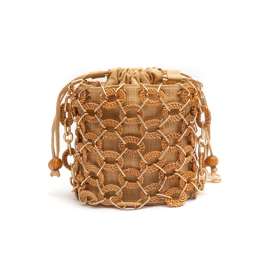 LARA RATTAN BUCKET BAG - NATURAL