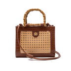 DIANA MEDIUM BAG IN NATURAL LEATHER AND INDIAN STRAW MAXI CROCO WALNUT