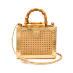 DIANA MEDIUM BAG IN NATURAL LEATHER AND INDIAN STRAW NEW CROCO GOLD