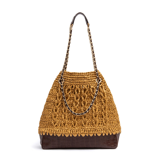 BOLSA MAXI SAVANA SHOPPER GRANDE RÁFIA COURO SOLAR
